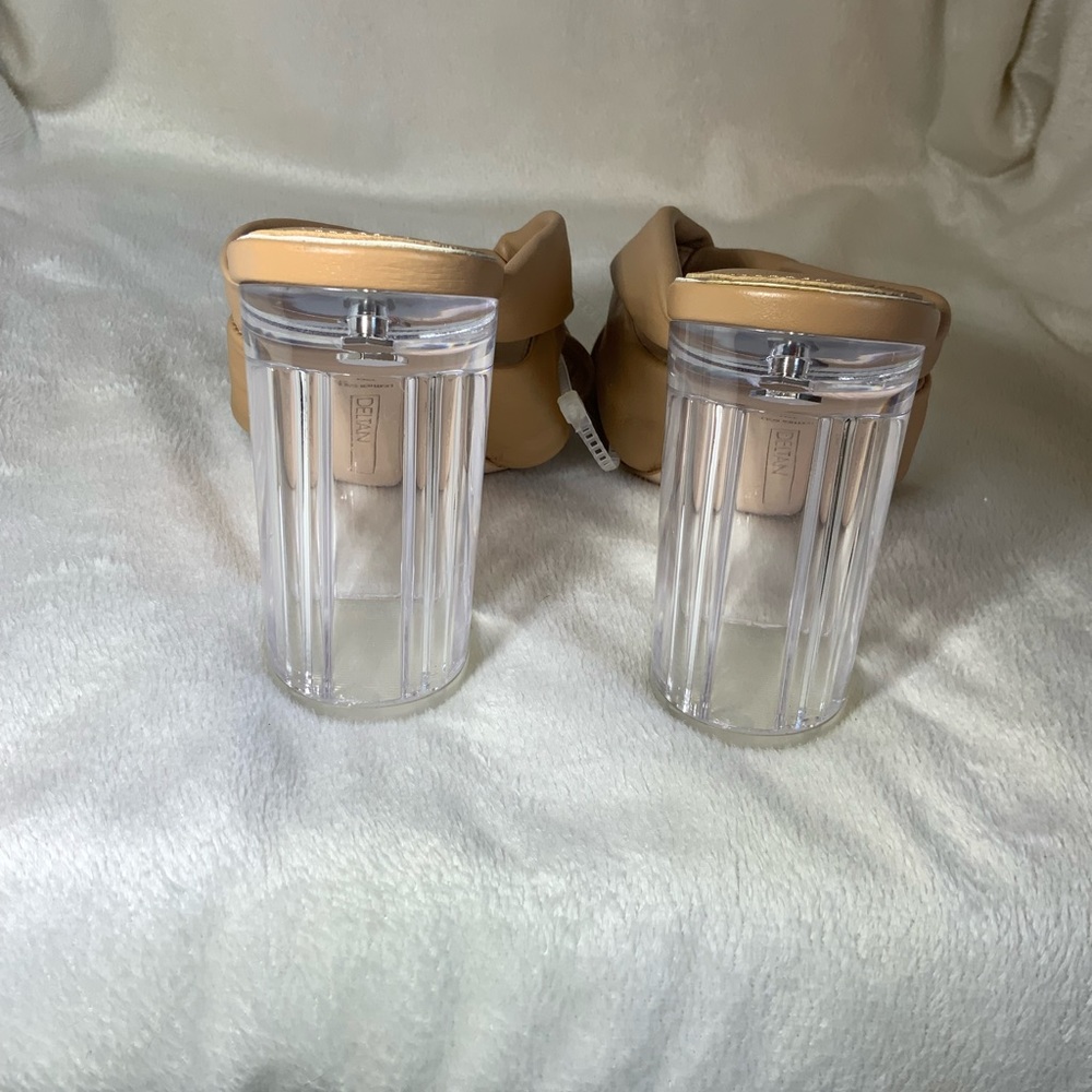 NEW Deltan “Kira” Puffy Tan Leather Square Toe Sandals Acrylic Clear Heels NWOT - Picture 8 of 10
